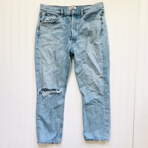 Agolde Riley Distressed High Rise Straight Leg Jeans - Picture 2 of 6
